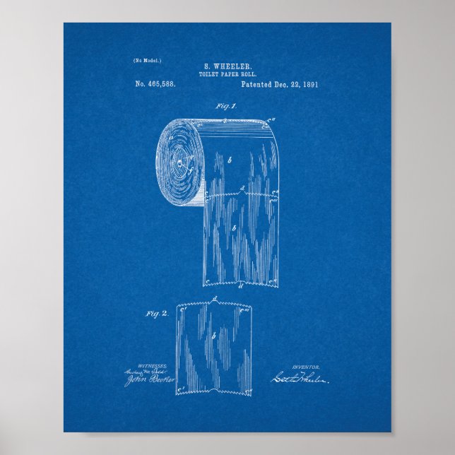 Toilet Paper Roll Patent - Blueprint Poster (Front)