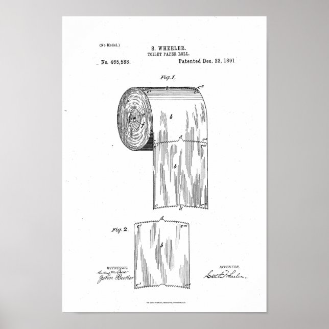 Toilet Paper Roll Patent Print White Poster (Front)