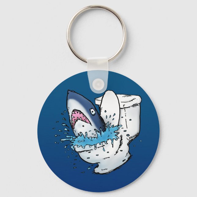 Toilet Shark Funny Blue Cartoon Key Ring (Front)