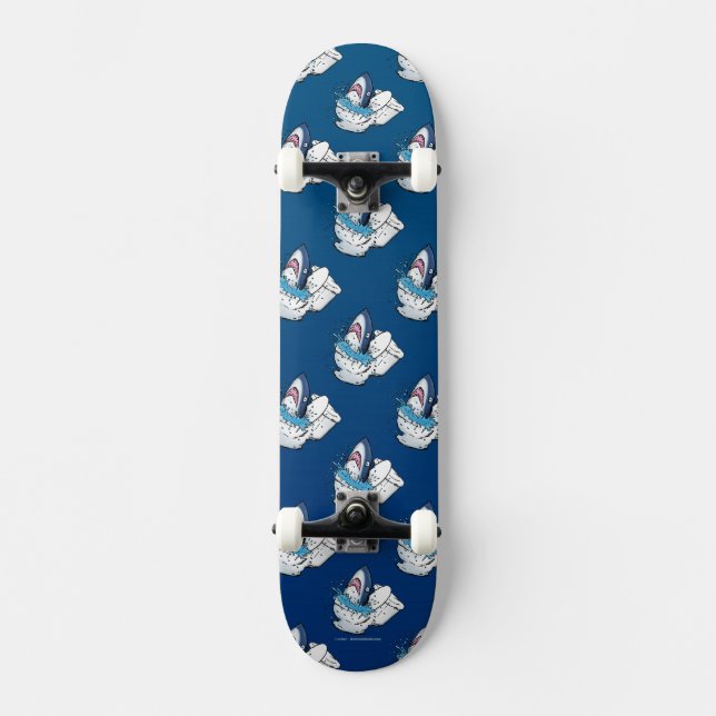 Toilet Shark Funny Blue Skateboard (Front)