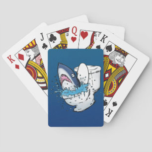 Toilet Shark Funny Cartoon Illustration Poker Card