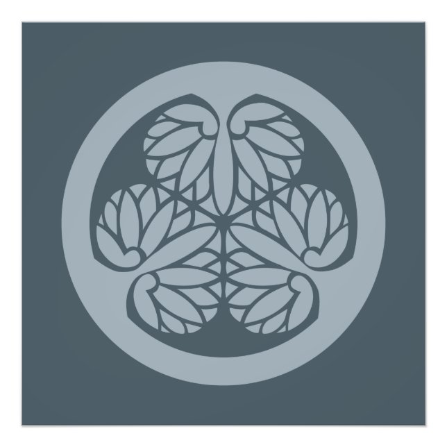 Tokugawa Aoi Japanese Mon Family Crest Muted Blue Photo Print (Front)