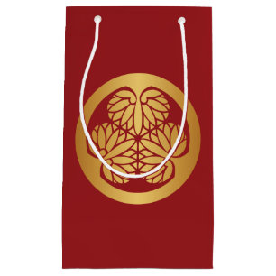 Tokugawa Aoi Mon Japanese Family Crest Gold on Red Small Gift Bag