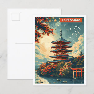 Tokushima Japan Vintage Art Travel Illustration Postcard