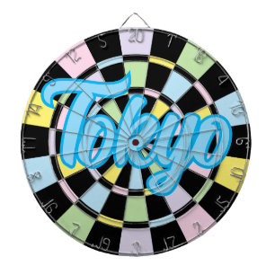 Tokyo Blue Text on Black And Pastel Colours Dartboard