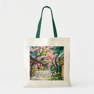 Tokyo Cherry Blossom Watercolor Traditional Japan Tote Bag