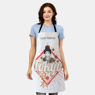 Tokyo City Japan Retro Geisha Vintage Flower Apron