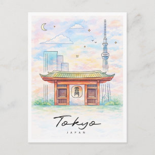 Tokyo Cityscape Watercolor Japan Travel Holiday Postcard