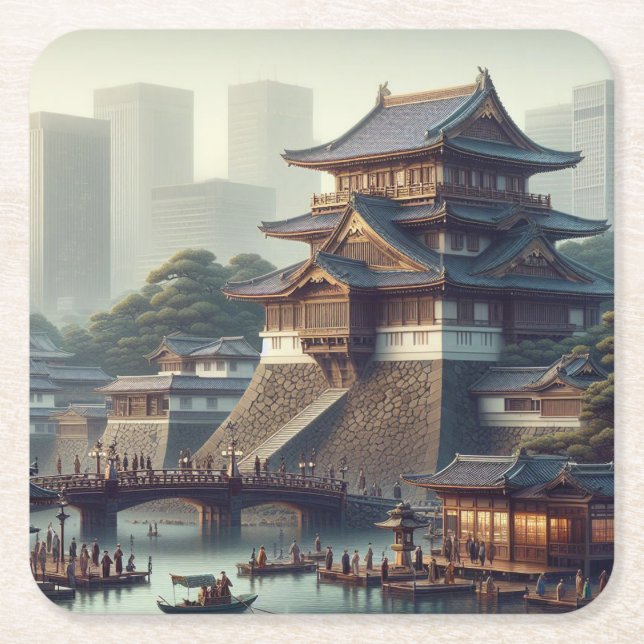 Tokyo Imperial Palace landscape Japan Travel Square Paper Coaster (Front)