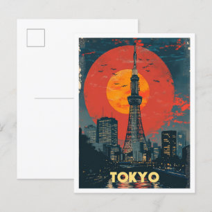 Tokyo Japan Art Vintage Travel Illustration Postcard