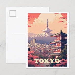 Tokyo Japan Art Vintage Travel Illustration Postcard