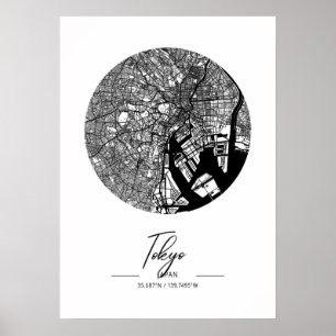 Tokyo - Japan Black Water City Map Poster