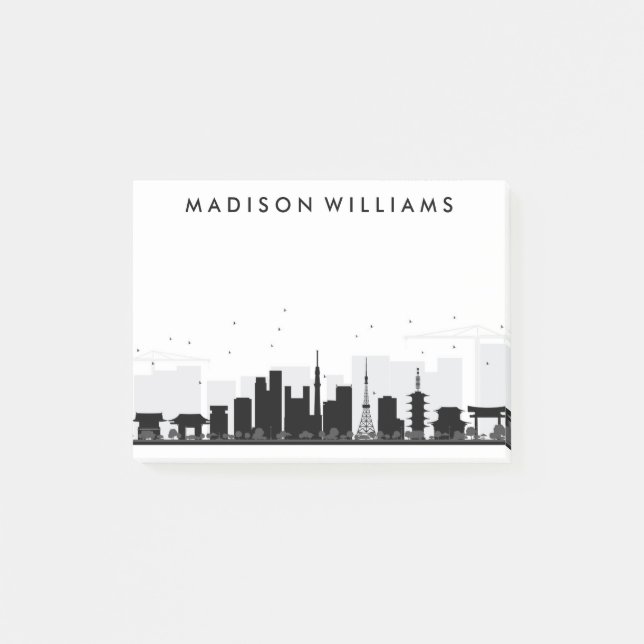 Tokyo, Japan | Black & White City Skyline Post-it Notes (Front)