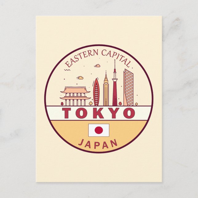 Tokyo Japan City Skyline Emblem Postcard (Front)