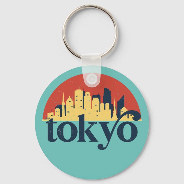Tokyo Japan City Skyline Retro Cityscape Art Key Ring (Front)