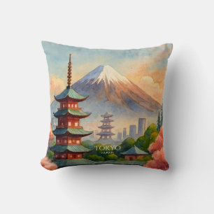 Tokyo Japan Cityscape Watercolor Souvenir Cushion