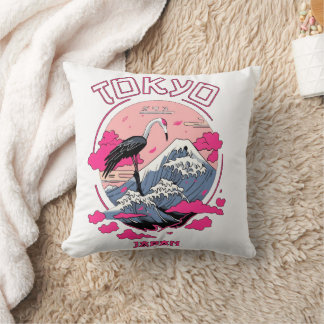 Tokyo Japan Crane - Mt Fuji Vintage Japanese Cushion