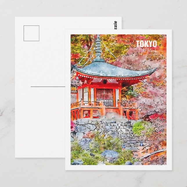 Tokyo Japan Famous Travel Watercolor Sketch Postcard (Front/Back)