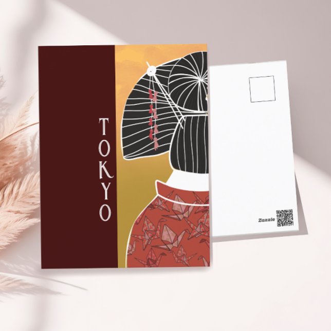 Tokyo Japan Kimono Yukata Shrine Hand Illustrated  Postcard (Creator Uploaded)