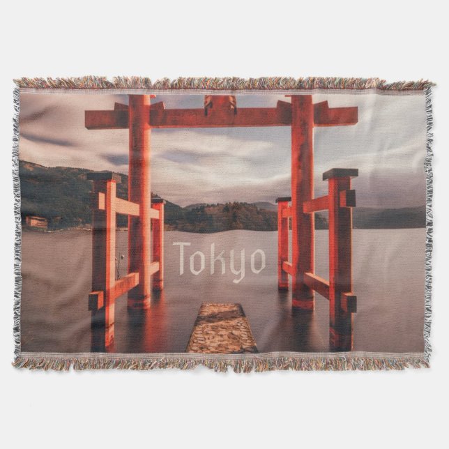 Tokyo Japan Lake Mountains Throw Blanket (Front)