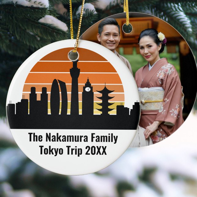 Tokyo Japan Sunset Custom Trip Photo Christmas Ceramic Tree Decoration (Creator Uploaded)