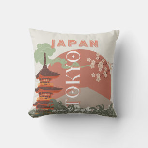 Tokyo Japan Travel Art, Retro Travel Art Cushion