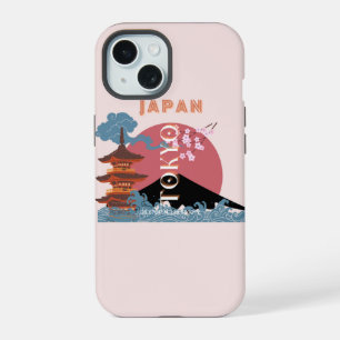 Tokyo Japan Travel Art, Retro Travel Art iPhone 15 Case