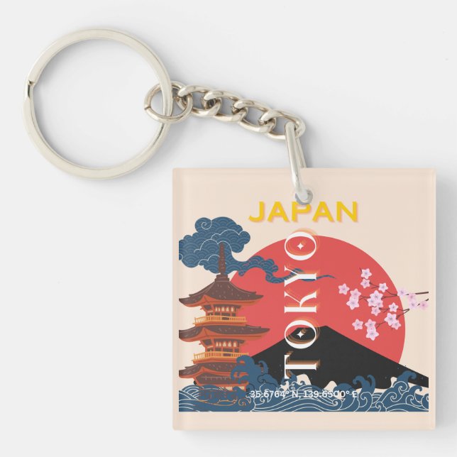Tokyo Japan Travel Art, Retro Travel Art Key Ring (Front)