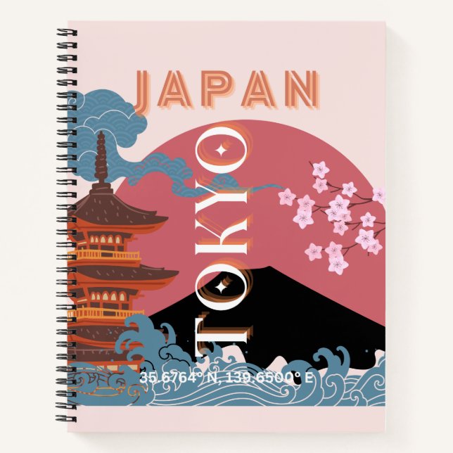 Tokyo Japan Travel Art, Retro Travel Art Notebook (Front)