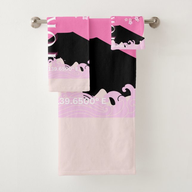Tokyo Japan Travel Art, Retro Travel Art, Pink Bath Towel Set (Insitu)