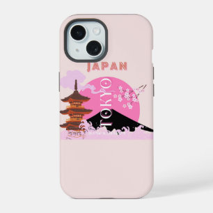 Tokyo Japan Travel Art, Retro Travel Art, Pink iPhone 15 Case