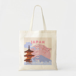 Tokyo Japan Travel Art, Retro Travel Art, Pink Tote Bag