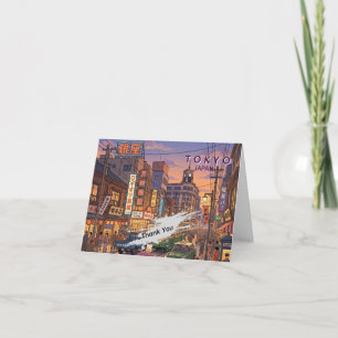 Tokyo Japan Travel Art Vintage Personalise Thank You Card