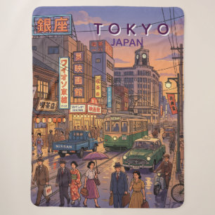 Tokyo Japan Travel Art Vintage Sherpa Blanket