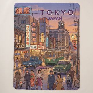Tokyo Japan Travel Art Vintage Sherpa Blanket