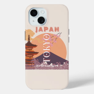 Tokyo Japan Travel Art, Vintage Travel Art iPhone 15 Case
