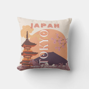 Tokyo Japan Travel Art, Vintage Travel Art Cushion
