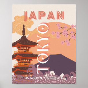 Tokyo Japan Travel Art, Vintage Travel Art Poster