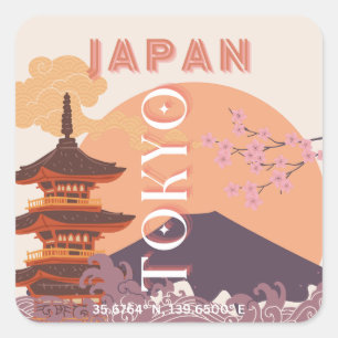 Tokyo Japan Travel Art, Vintage Travel Art Square Sticker