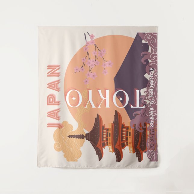 Tokyo Japan Travel Art, Vintage Travel Art Tapestry (Front)