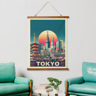 Tokyo Japan travel RETRO skyline gifts Hanging Tapestry