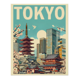 Tokyo Japan travel RETRO skyline gifts Poster