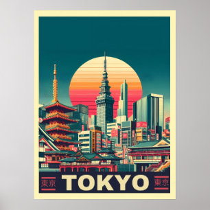 Tokyo Japan travel RETRO skyline gifts  Poster