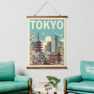 Tokyo Japan travel vintage magnitic card gifts  Hanging Tapestry
