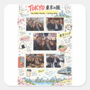 Tokyo Japan Trip 5 Photo Collage Travel Zine Square Sticker