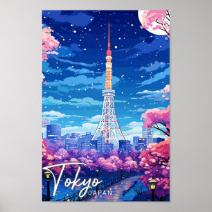 Tokyo Japan Vintage Art Travel Illustration Poster