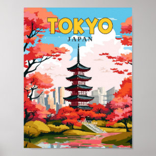 Tokyo Japan vintage travel illustration Poster