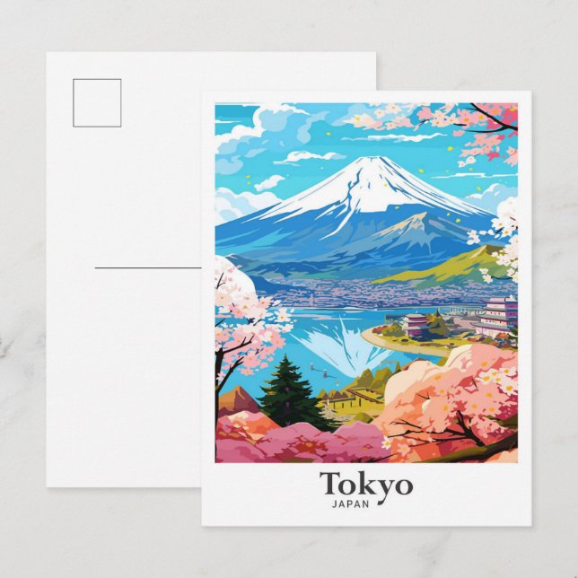 Tokyo Japan Vintage Travel Potrait Illustration Postcard (Front/Back)