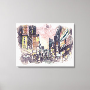 Tokyo Japan Watercolor Painting Canvas  Print