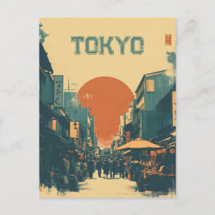 Tokyo Market vintage Postcard